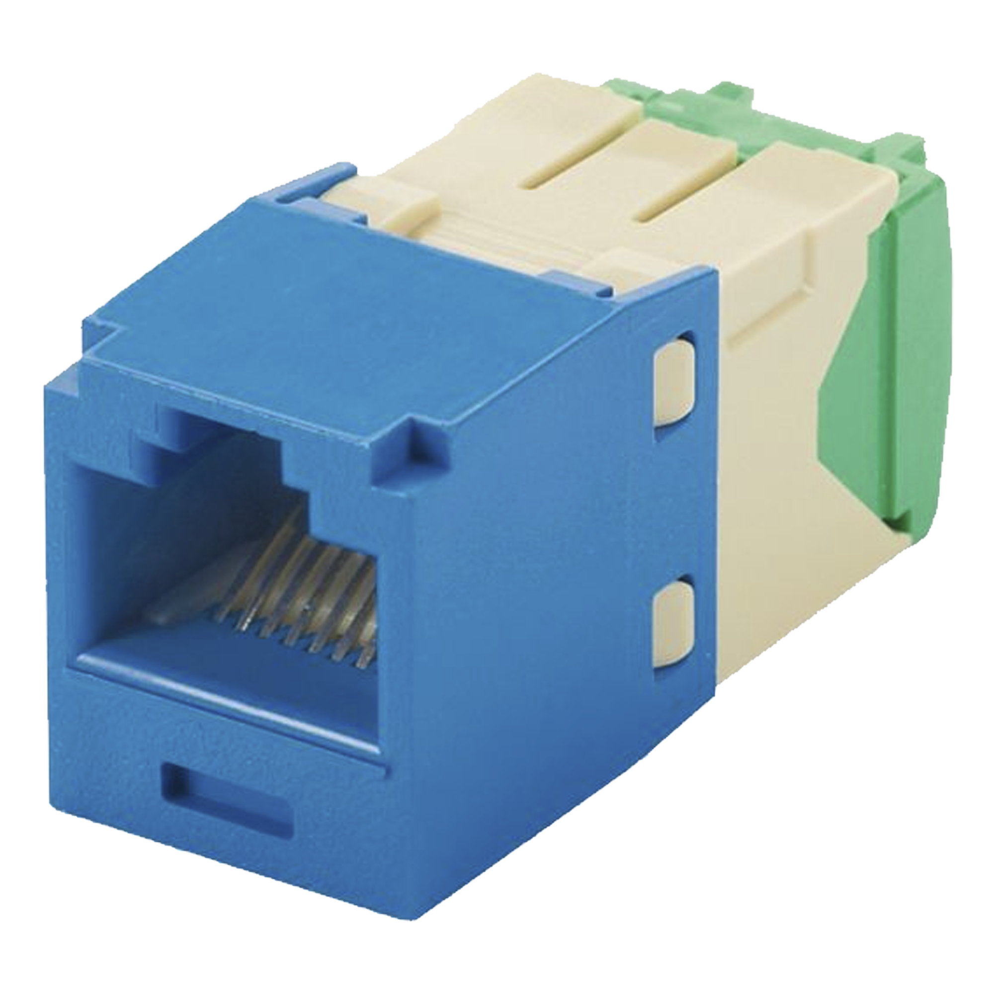Conector Jack RJ45 Estilo TG, Mini-Com, Categoría 6, de 8 posiciones y 8 cables de Calibre 28/30 AWG, Color Azul Conector Jack RJ45 Estilo TG, Mini-Com, Categoría 6, de 8 posiciones y 8 cables de Calibre 28/30 AWG, Color Azul